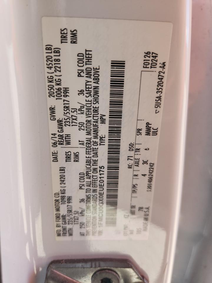 2014 Ford Escape Se VIN: 1FMCU0GX0EUE01175 Lot: 92617315