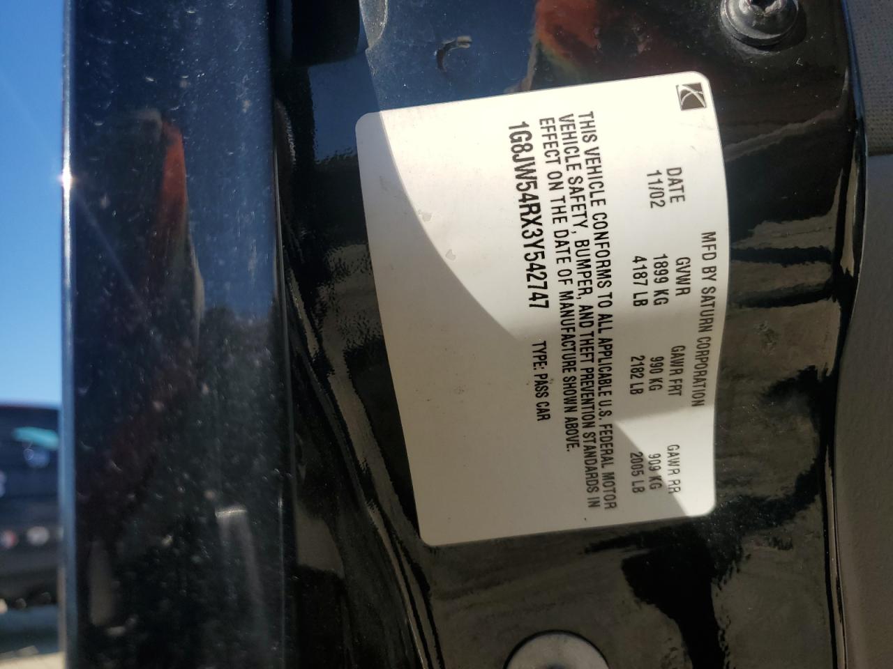 2003 Saturn L300 VIN: 1G8JW54RX3Y542747 Lot: 92660075