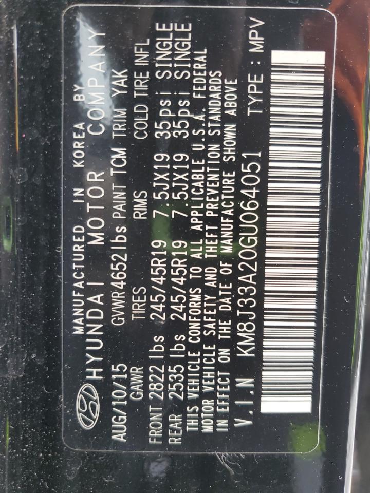 2016 Hyundai Tucson Limited VIN: KM8J33A20GU064051 Lot: 92026345