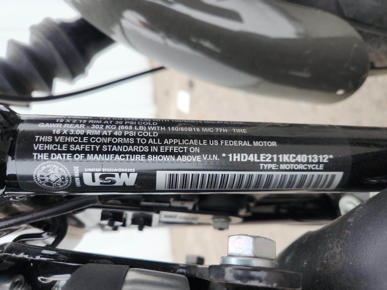 2019 Harley-Davidson Xl883 N VIN: 1HD4LE211KC401312 Lot: 93354945