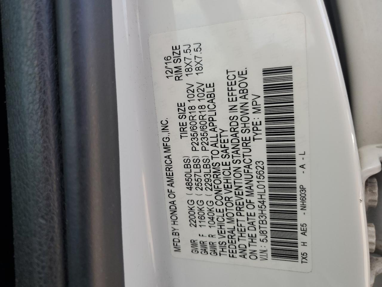 2017 Acura Rdx Technology VIN: 5J8TB3H54HL015623 Lot: 92855575