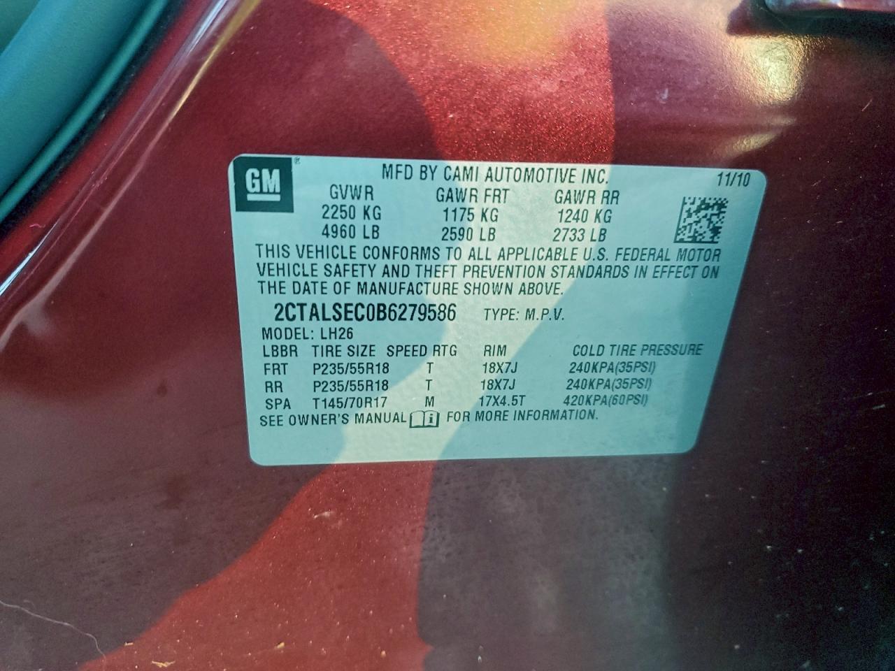 2011 GMC Terrain Sle VIN: 2CTALSEC0B6279586 Lot: 93137495