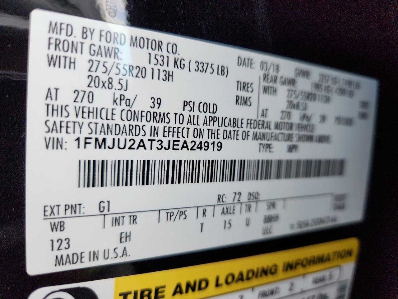 2018 Ford Expedition Limited VIN: 1FMJU2AT3JEA24919 Lot: 92883635