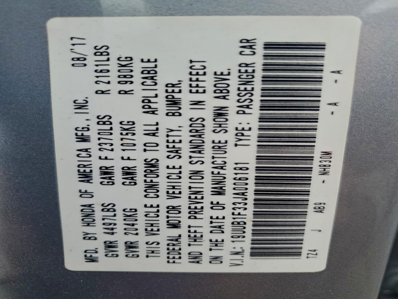 2018 Acura Tlx VIN: 19UUB1F33JA006181 Lot: 94276115