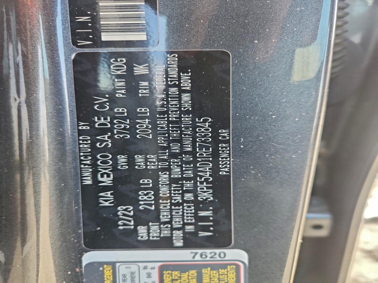 2024 Kia Forte Gt Line VIN: 3KPF54AD1RE733845 Lot: 93891015