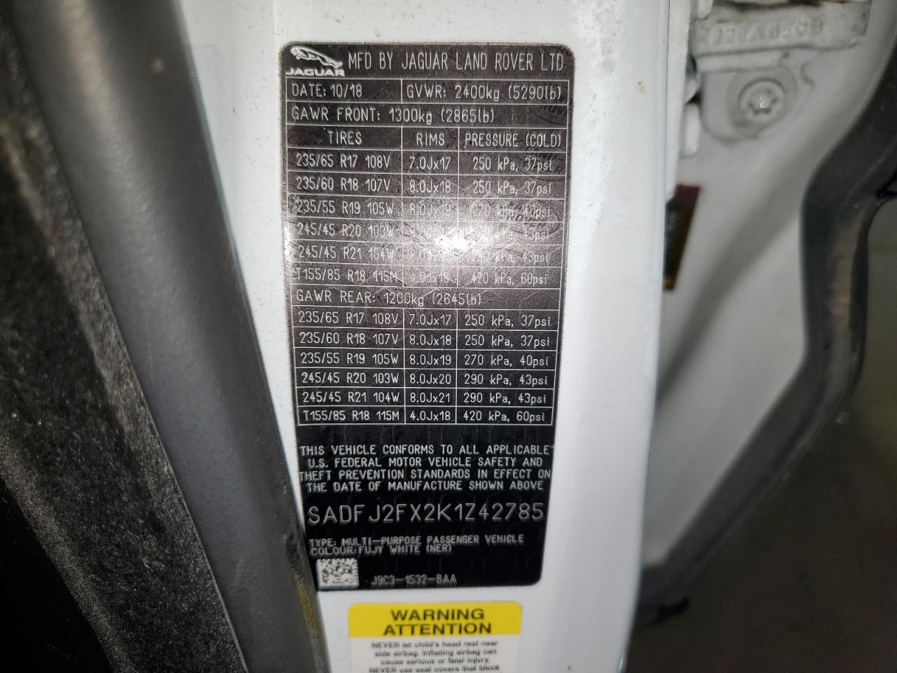 2019 Jaguar E-Pace S VIN: SADFJ2FX2K1Z42785 Lot: 91574685