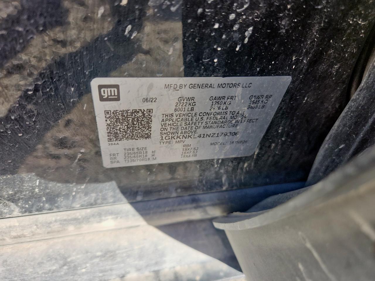 2022 GMC Acadia Sle VIN: 1GKKNKL41NZ179306 Lot: 91932555