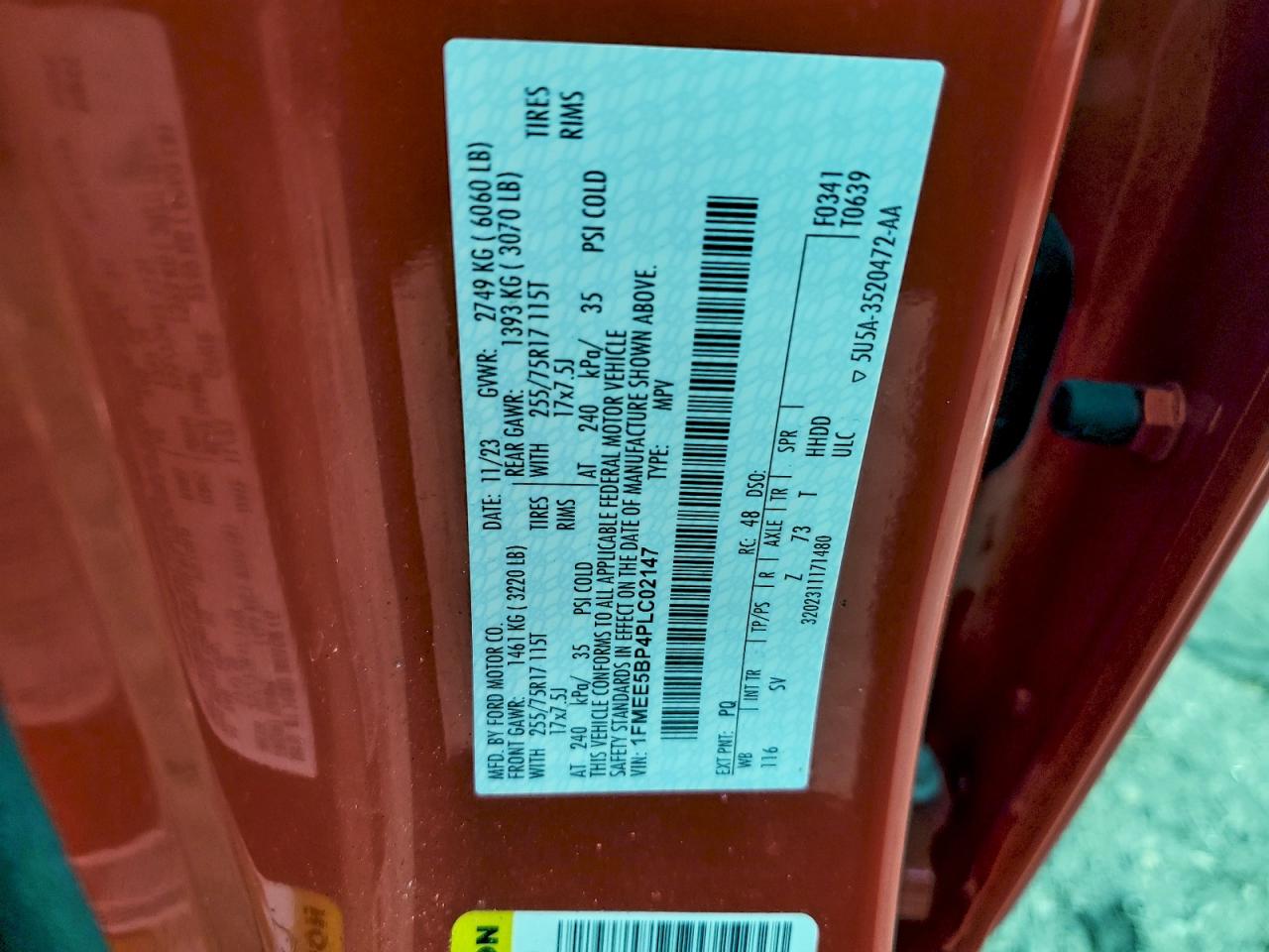 2023 Ford Bronco Base VIN: 1FMEE5BP4PLC02147 Lot: 94128925