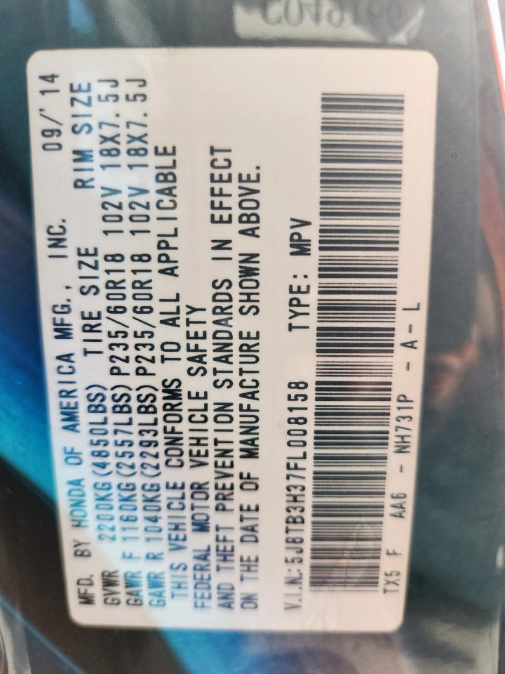 2015 Acura Rdx VIN: 5J8TB3H37FL008158 Lot: 93114305