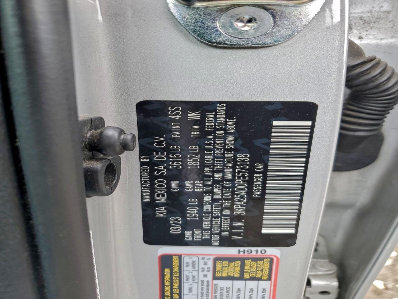 2023 Kia Rio S VIN: 3KPA25AD0PE573138 Lot: 93983965