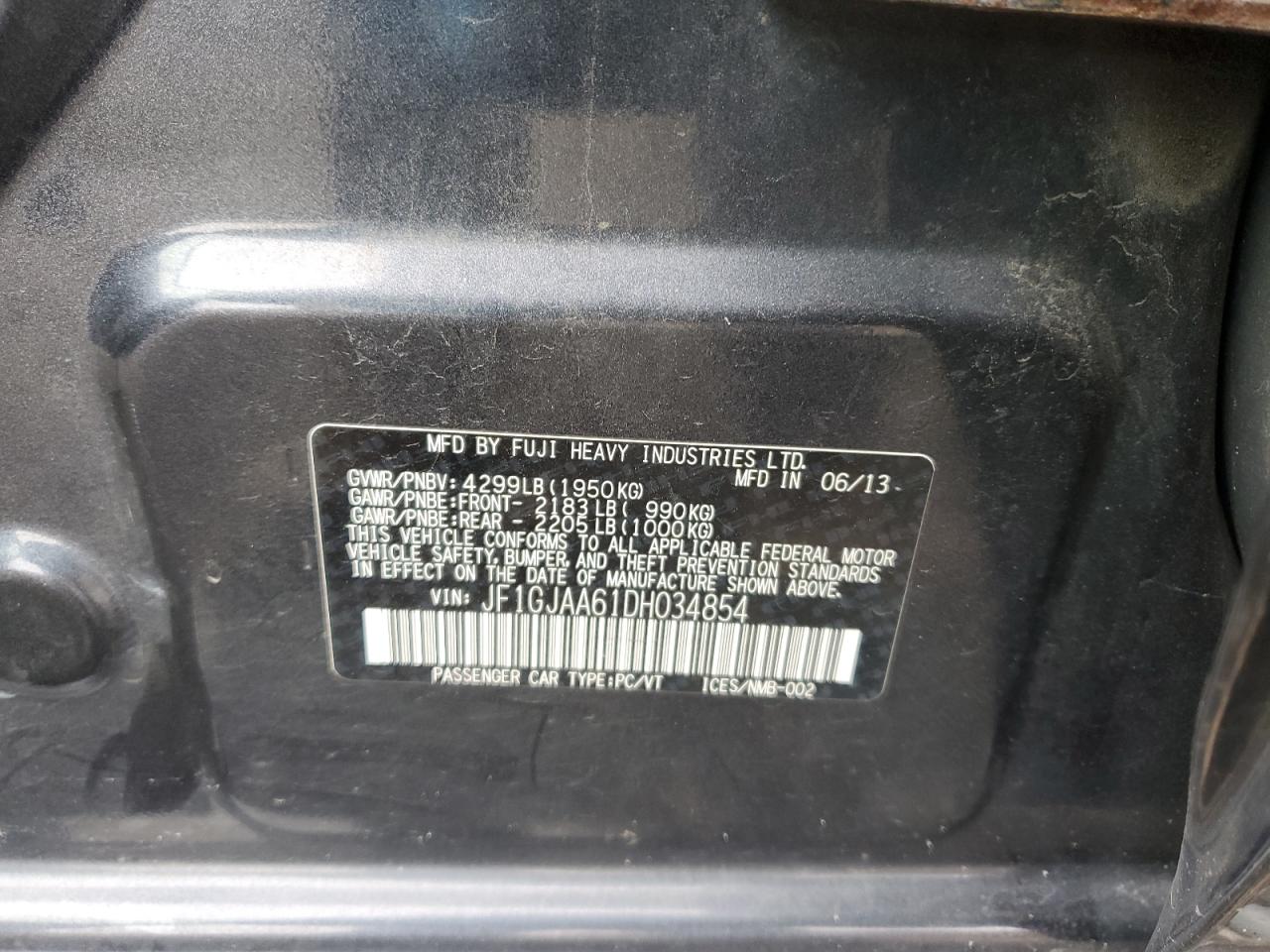 2013 Subaru Impreza VIN: JF1GJAA61DH034854 Lot: 91816765