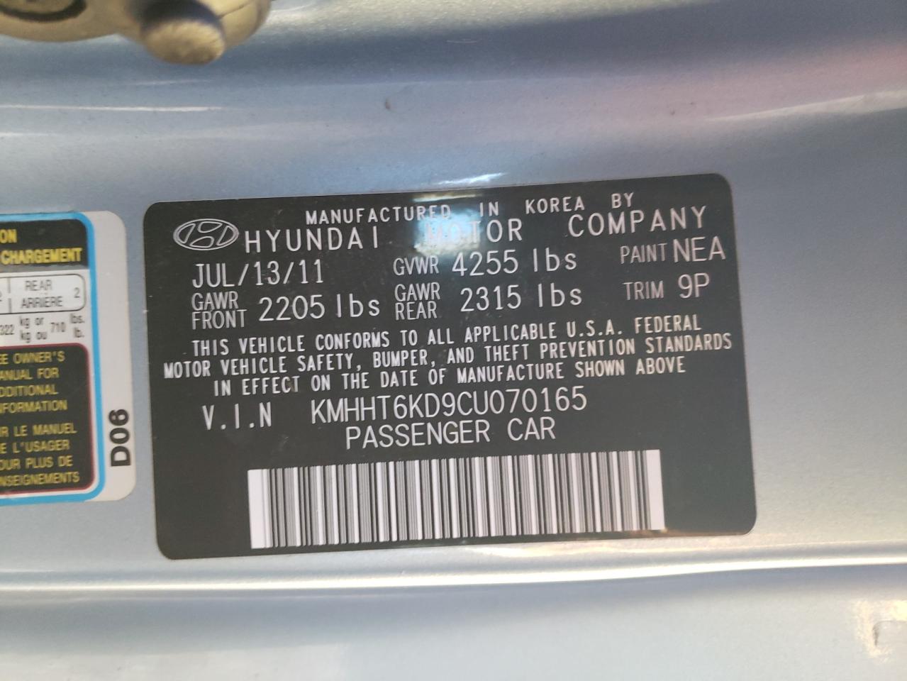 2012 Hyundai Genesis Coupe 2.0T VIN: KMHHT6KD9CU070165 Lot: 91444245