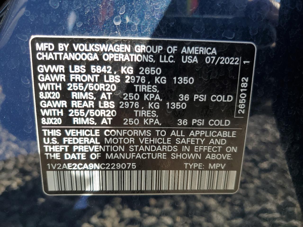 2022 Volkswagen Atlas Cross Sport Sel R-Line VIN: 1V2AE2CA9NC229075 Lot: 93036415