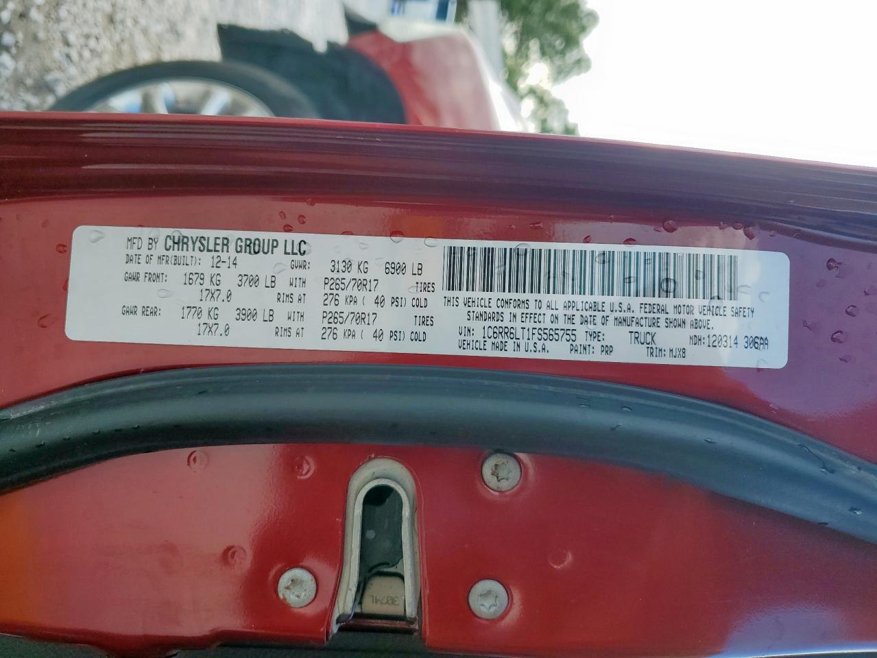 2015 Ram 1500 Slt VIN: 1C6RR6LT1FS565755 Lot: 92731755