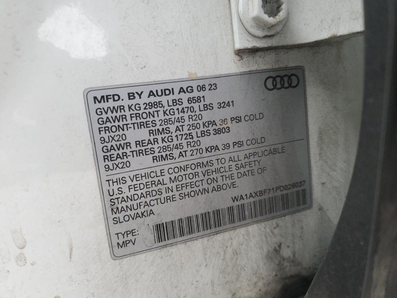 2023 Audi Q7 Premium VIN: WA1AXBF71PD026037 Lot: 92453595