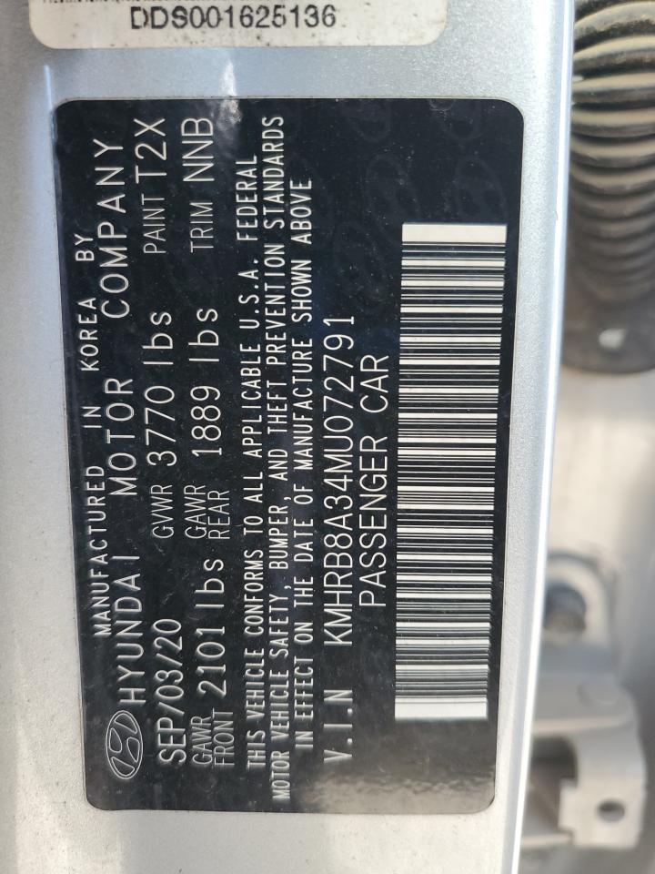 2021 Hyundai Venue Se VIN: KMHRB8A34MU072791 Lot: 92385965