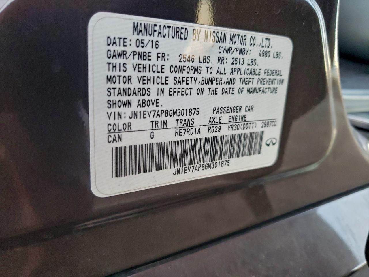 2016 Infiniti Q50 Premium VIN: JN1EV7AP8GM301875 Lot: 94573775