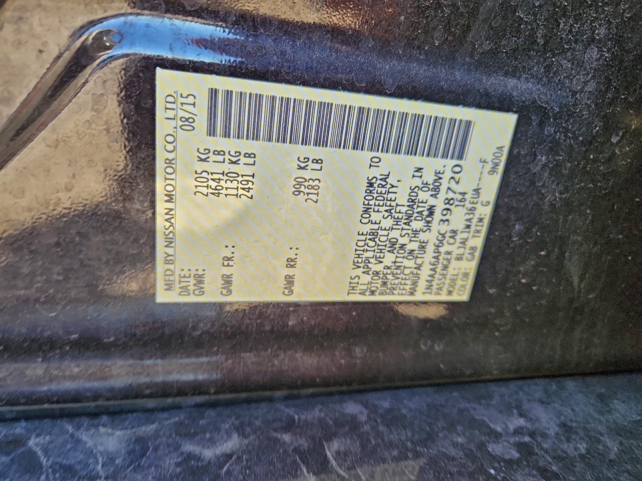 2016 Nissan Maxima 3.5S VIN: 1N4AA6AP6GC398720 Lot: 85440215