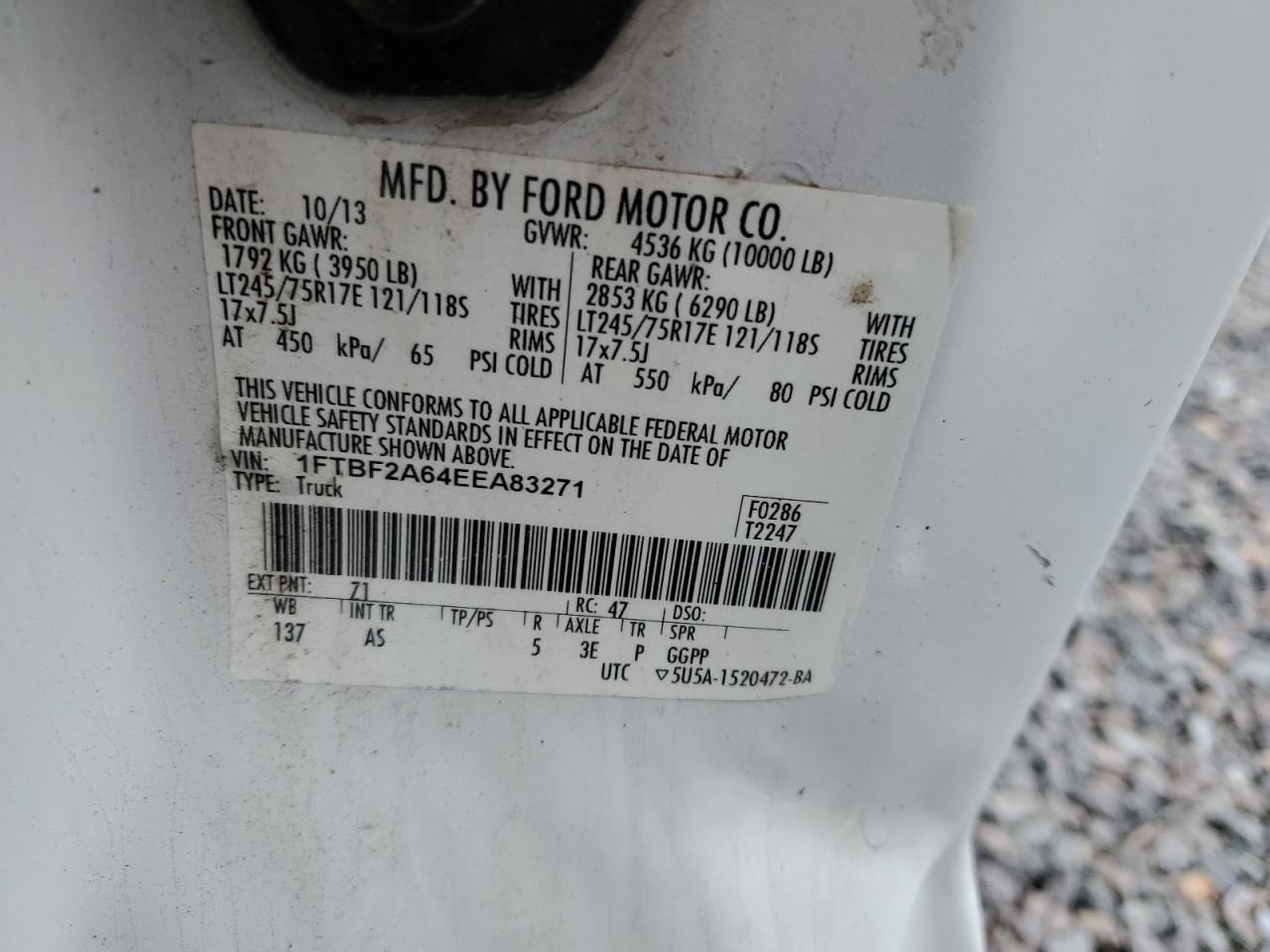 2014 Ford F250 Utility / Service Truck VIN: 1FTBF2A64EEA83271 Lot: 93315095