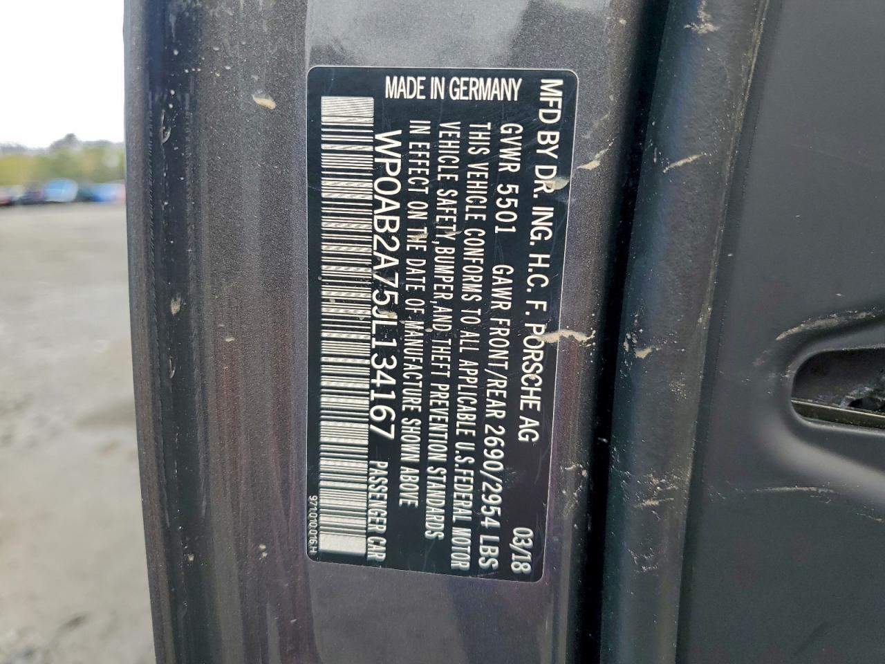 2018 Porsche Panamera 4S VIN: WP0AB2A75JL134167 Lot: 94545485