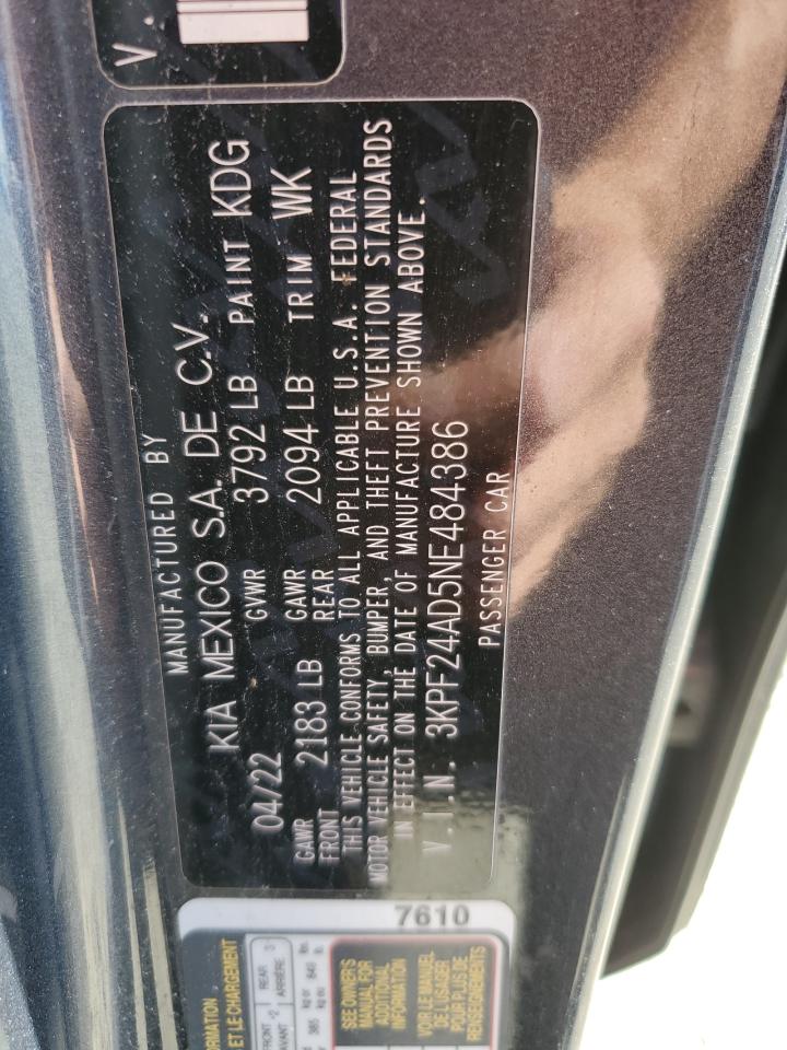 2022 Kia Forte Fe VIN: 3KPF24AD5NE484386 Lot: 90687775