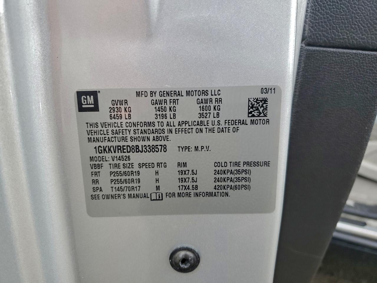 2011 GMC Acadia Slt-1 VIN: 1GKKVRED8BJ338578 Lot: 93867415