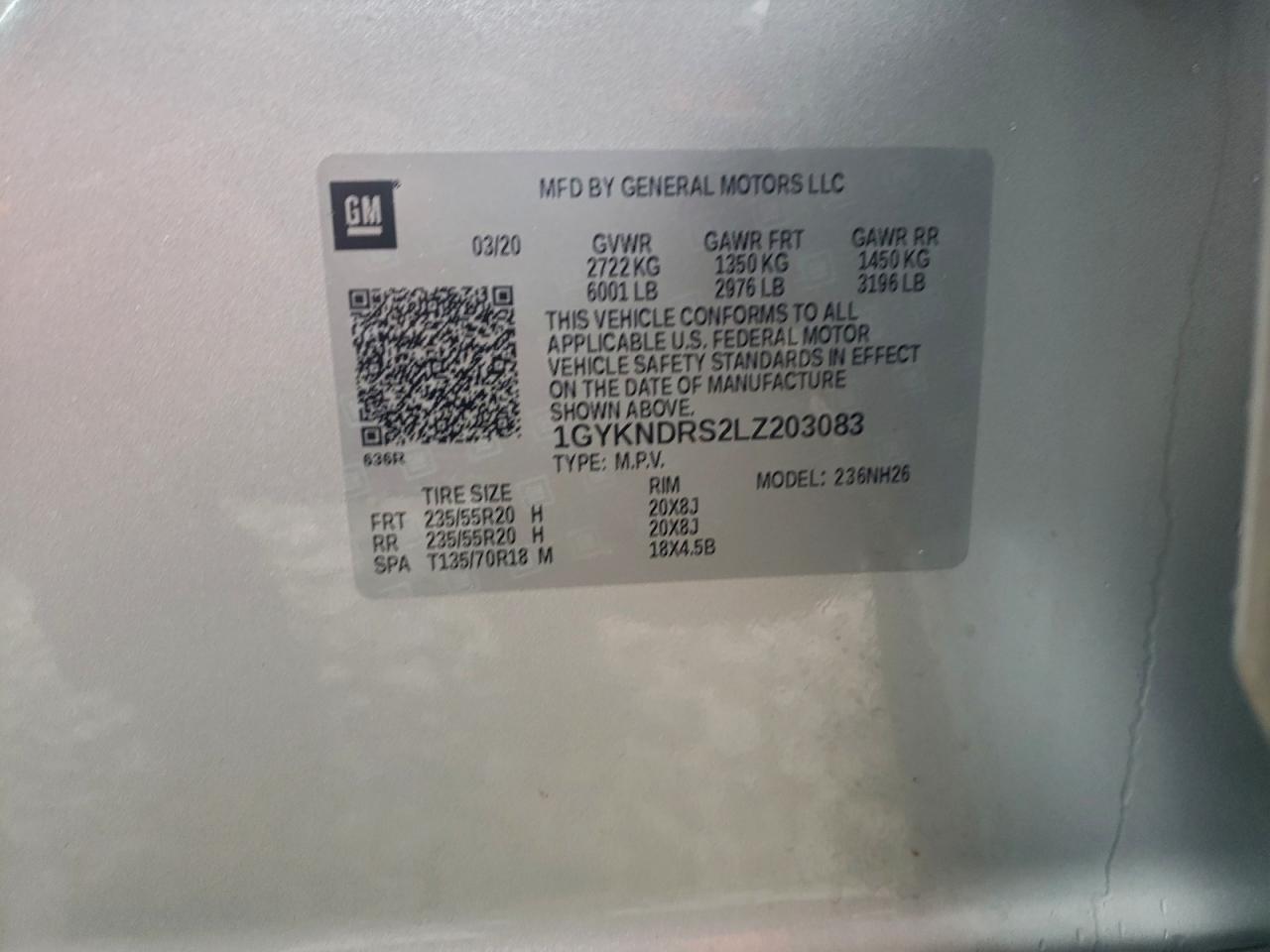 2020 Cadillac Xt5 Premium Luxury VIN: 1GYKNDRS2LZ203083 Lot: 93905715