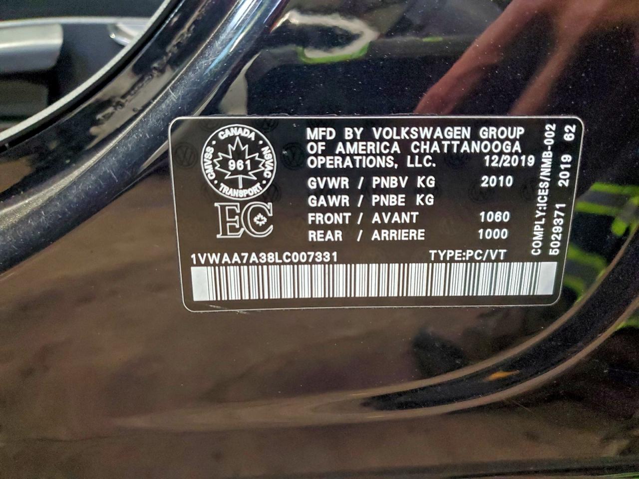 2020 Volkswagen Passat S VIN: 1VWAA7A38LC007331 Lot: 91003725