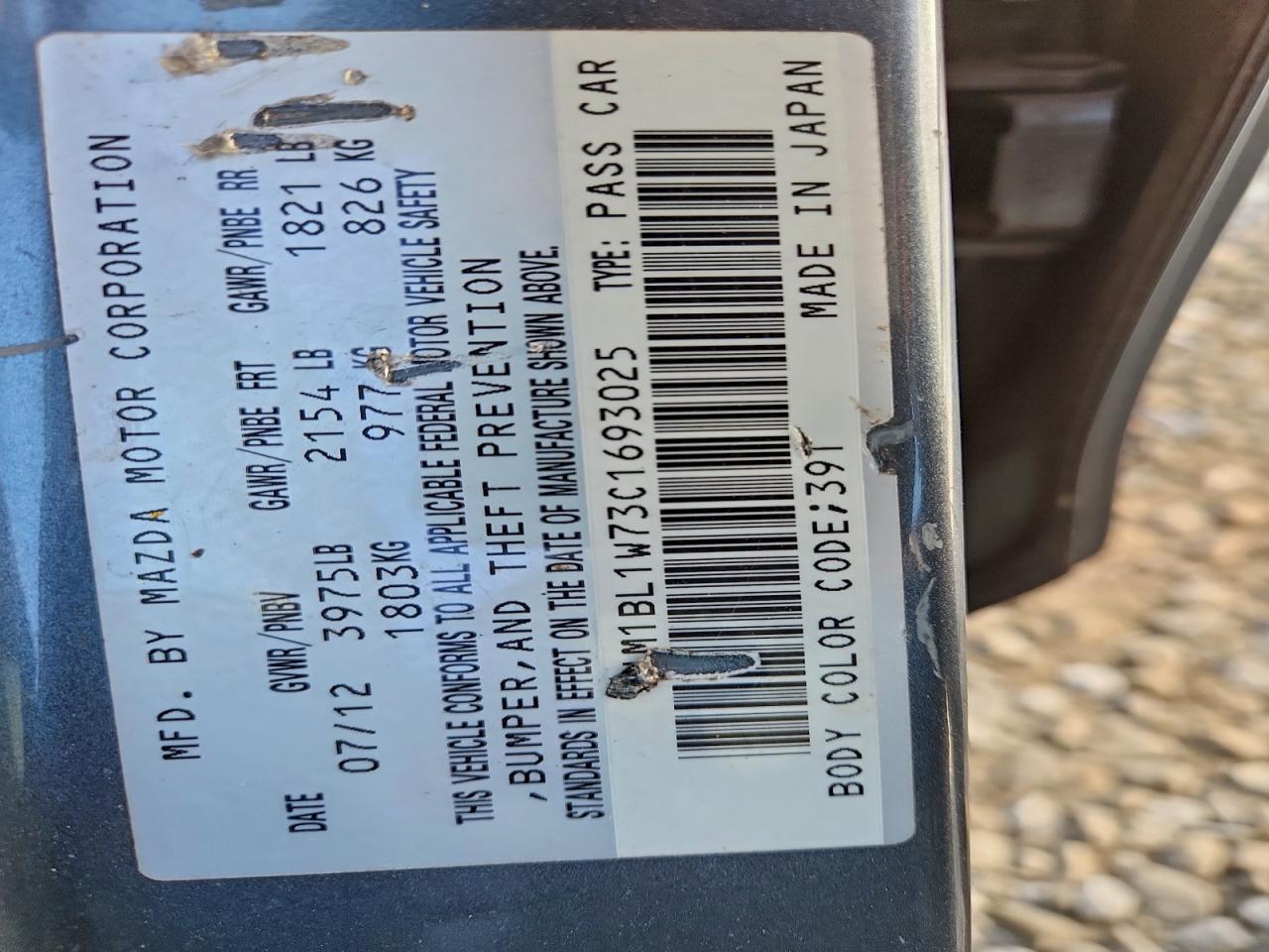 2012 Mazda 3 I VIN: JM1BL1W73C1693025 Lot: 94271085