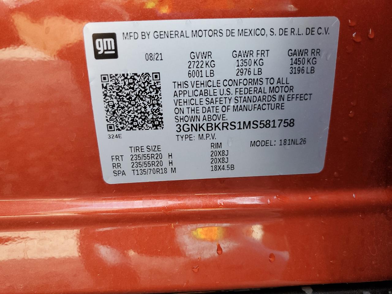 2021 Chevrolet Blazer Rs VIN: 3GNKBKRS1MS581758 Lot: 92052515