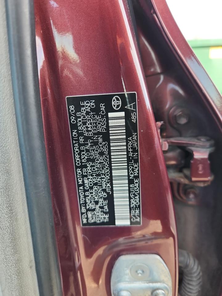 2009 Toyota Yaris VIN: JTDKT903095224853 Lot: 92997245