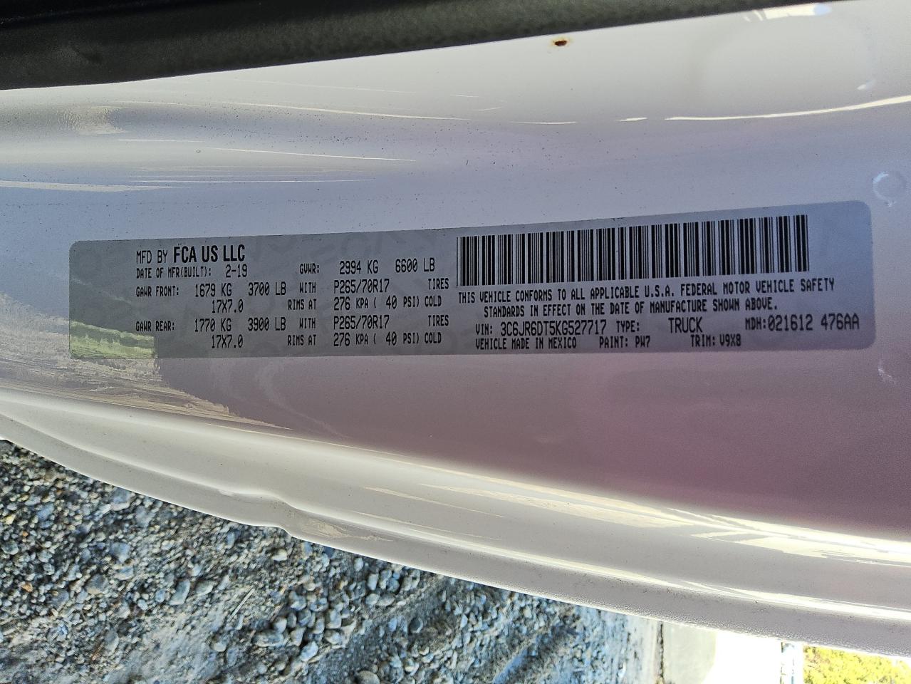 2019 Ram 1500 Classic Tradesman VIN: 3C6JR6DT5KG527717 Lot: 90087525