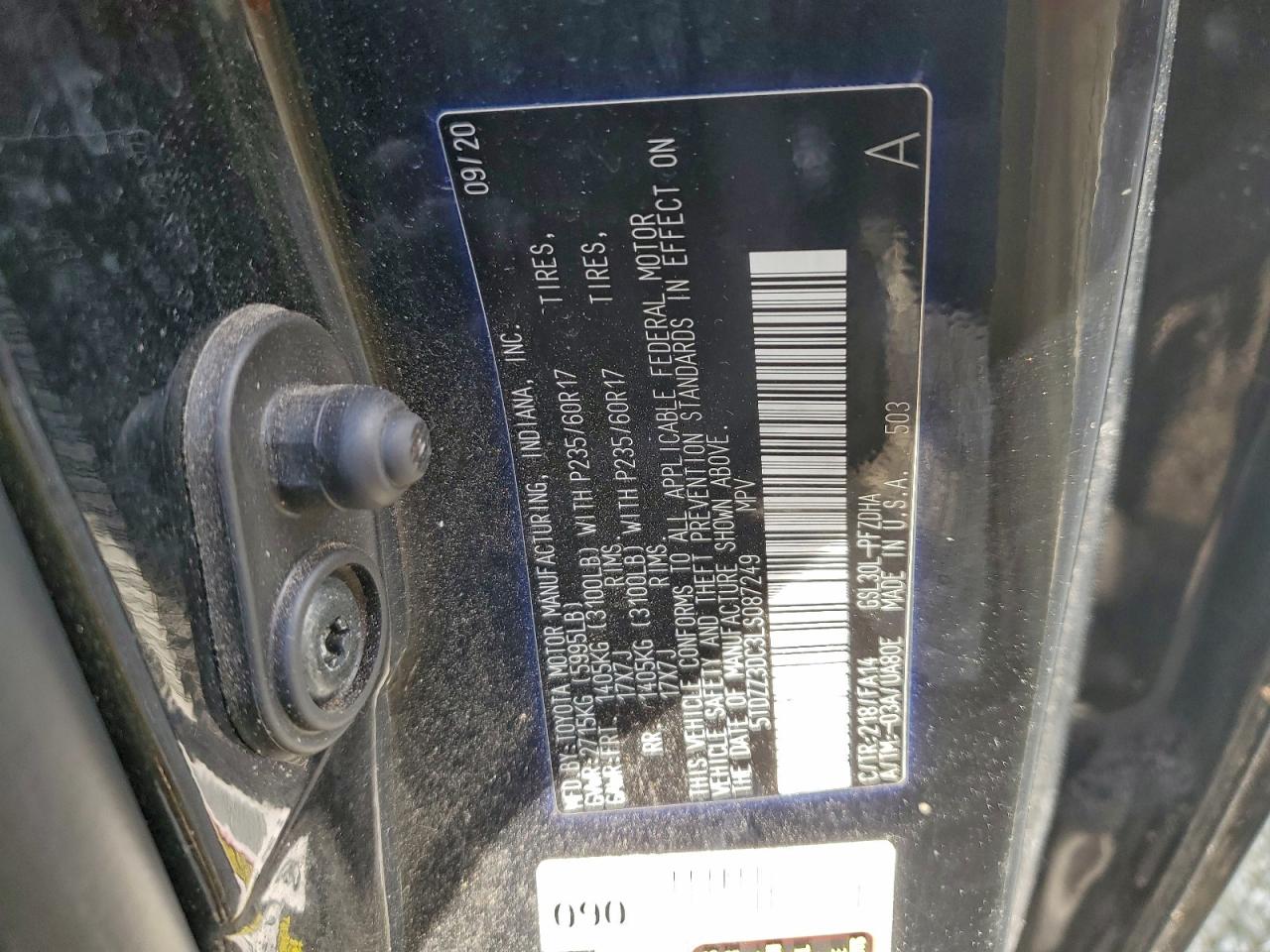 2020 Toyota Sienna L VIN: 5TDZZ3DC3LS087249 Lot: 94231015