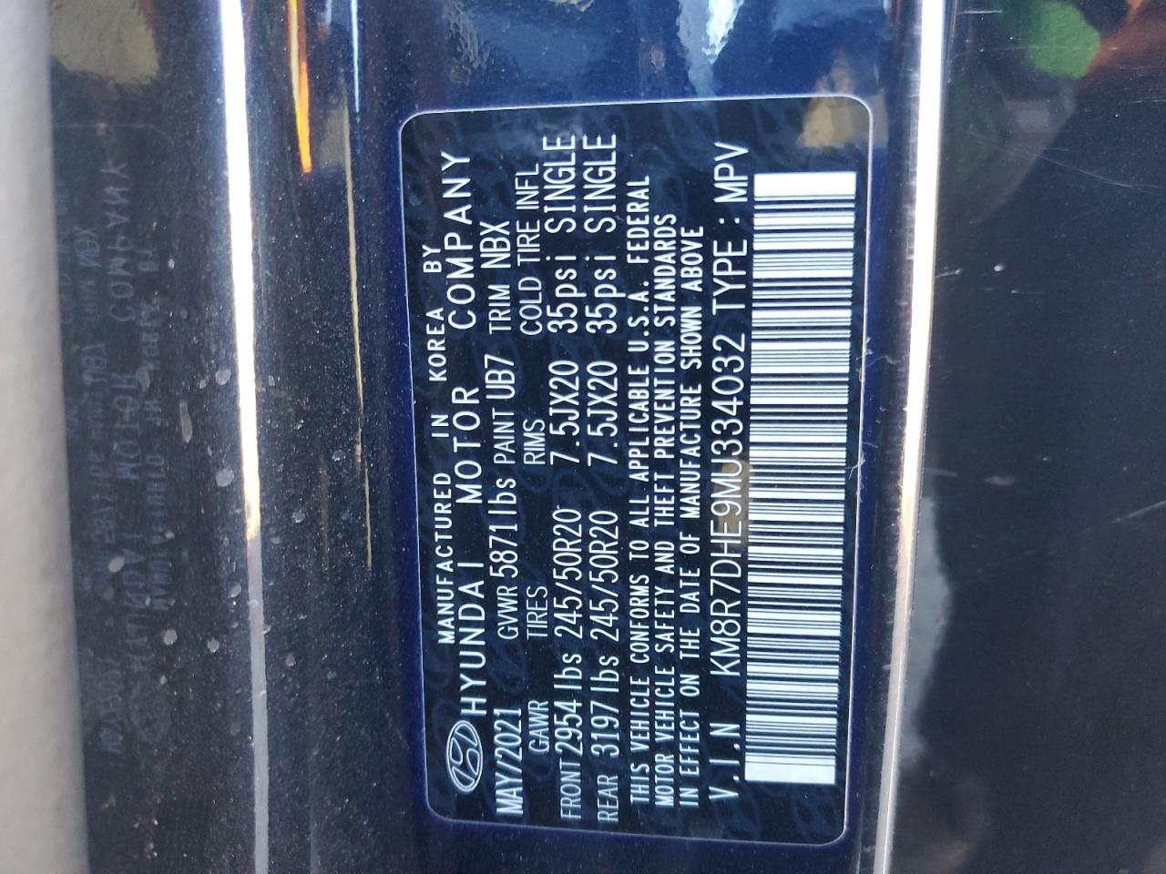 2021 Hyundai Palisade Calligraphy VIN: KM8R7DHE9MU334032 Lot: 90885405