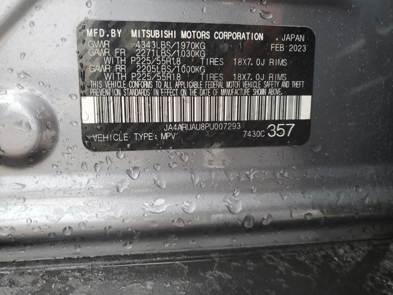 2023 Mitsubishi Outlander Sport S/Se VIN: JA4ARUAU8PU007293 Lot: 92985115