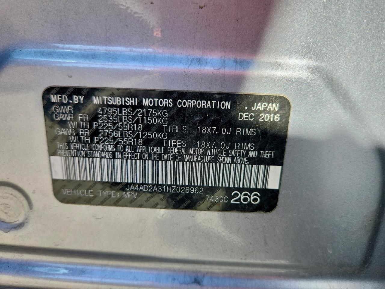 2017 Mitsubishi Outlander Es VIN: JA4AD2A31HZ026962 Lot: 92247995