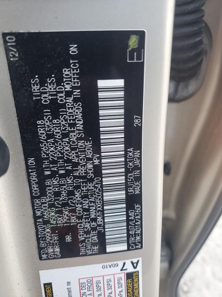 2011 Lexus Gx 460 VIN: JTJBM7FXXB5025470 Lot: 92754875