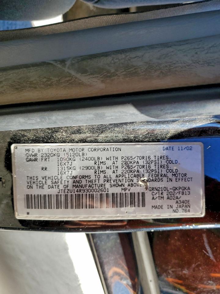 2003 Toyota 4Runner Sr5 VIN: JTEZU14R930002601 Lot: 93351775