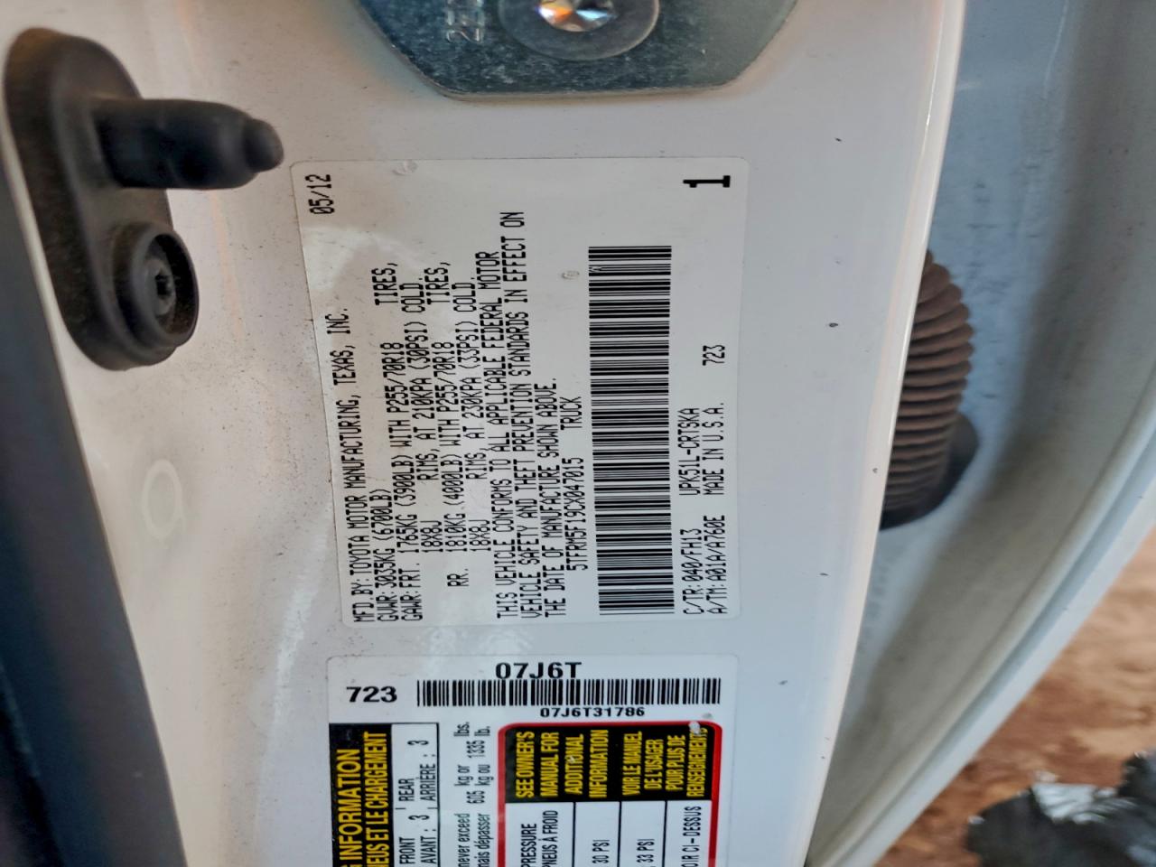 2012 Toyota Tundra Double Cab Sr5 VIN: 5TFRM5F19CX047015 Lot: 93716425