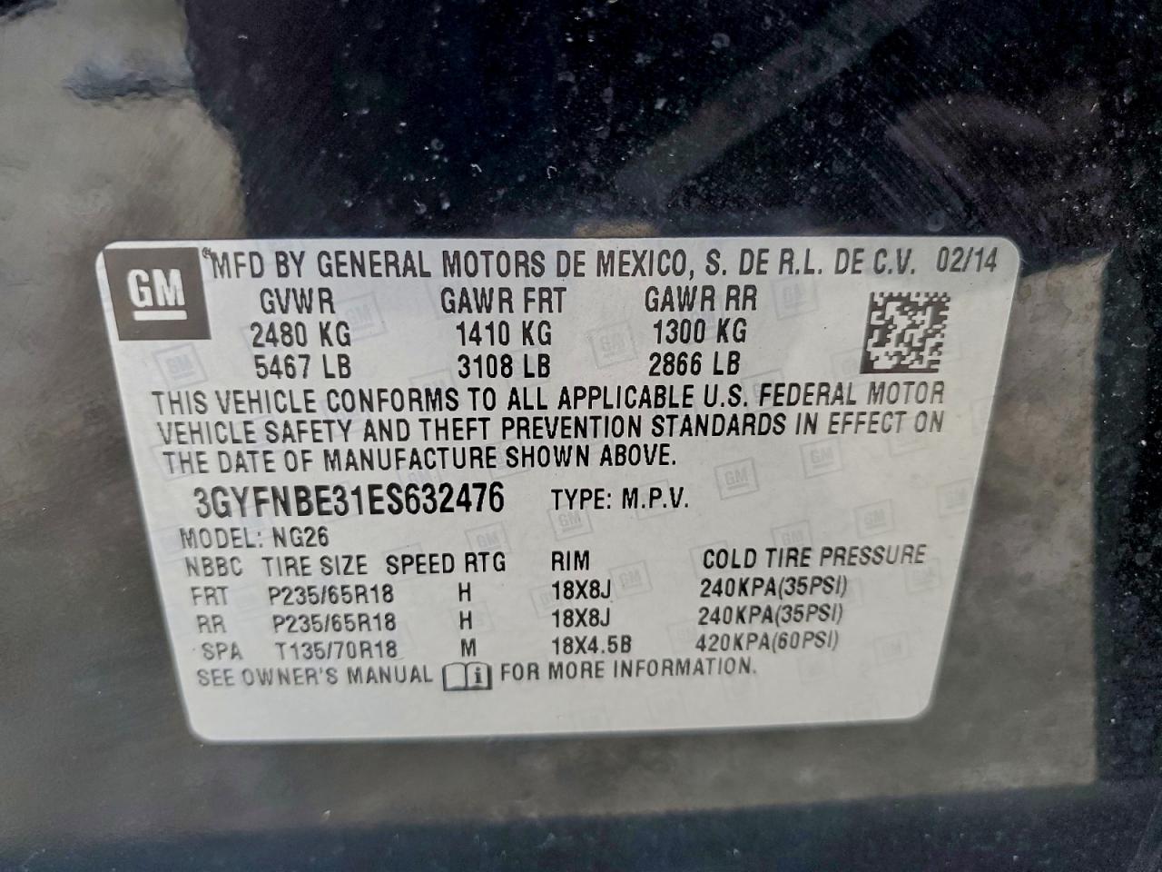 2014 Cadillac Srx Luxury Collection VIN: 3GYFNBE31ES632476 Lot: 94484855