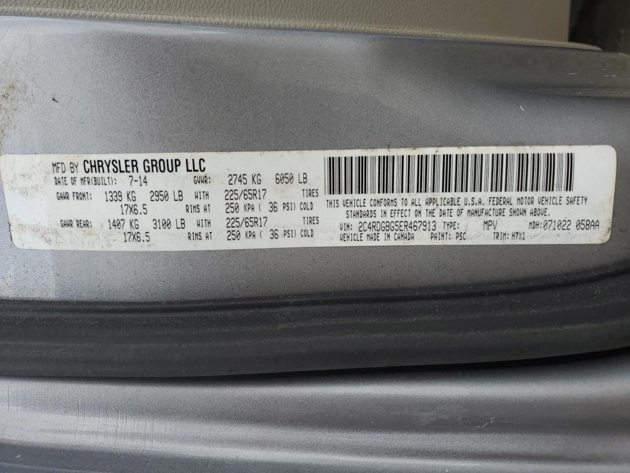 2014 Dodge Grand Caravan Se VIN: 2C4RDGBG5ER467913 Lot: 86340245