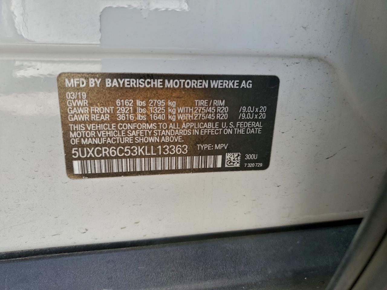 2019 BMW X5 xDrive40I VIN: 5UXCR6C53KLL13363 Lot: 93718805