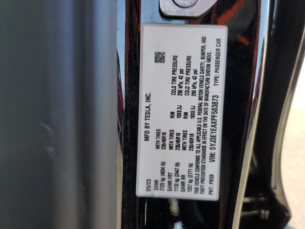 2023 Tesla Model 3 VIN: 5YJ3E1EAXPF583873 Lot: 91466995