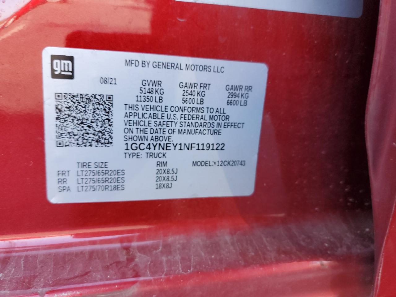 2022 Chevrolet Silverado K2500 Heavy Duty Lt VIN: 1GC4YNEY1NF119122 Lot: 91095225