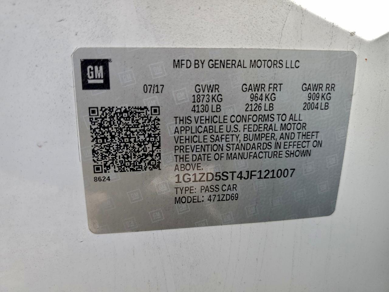 2018 Chevrolet Malibu Lt VIN: 1G1ZD5ST4JF121007 Lot: 93072935