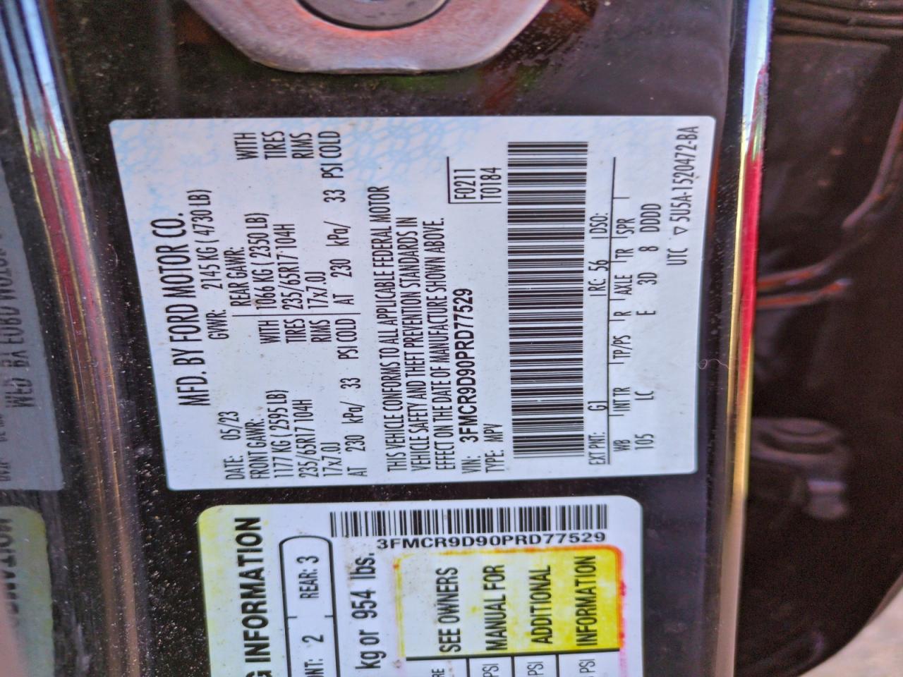 2023 Ford Bronco Sport Badlands VIN: 3FMCR9D90PRD77529 Lot: 94373545