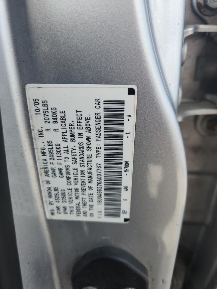 2006 Acura 3.2Tl VIN: 19UUA66276A007767 Lot: 92053725