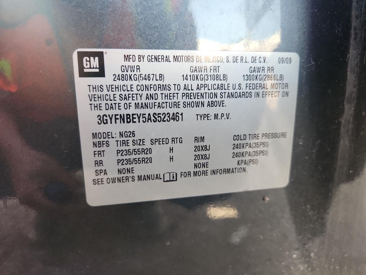 2010 Cadillac Srx Performance Collection VIN: 3GYFNBEY5AS523461 Lot: 90314445