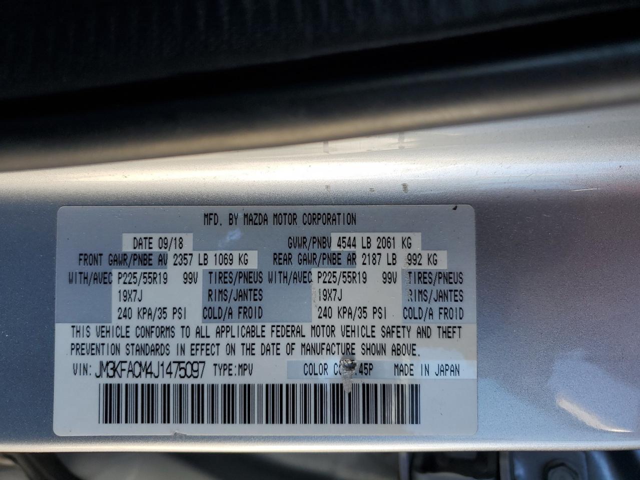 2018 Mazda Cx-5 Touring VIN: JM3KFACM4J1475097 Lot: 92287435