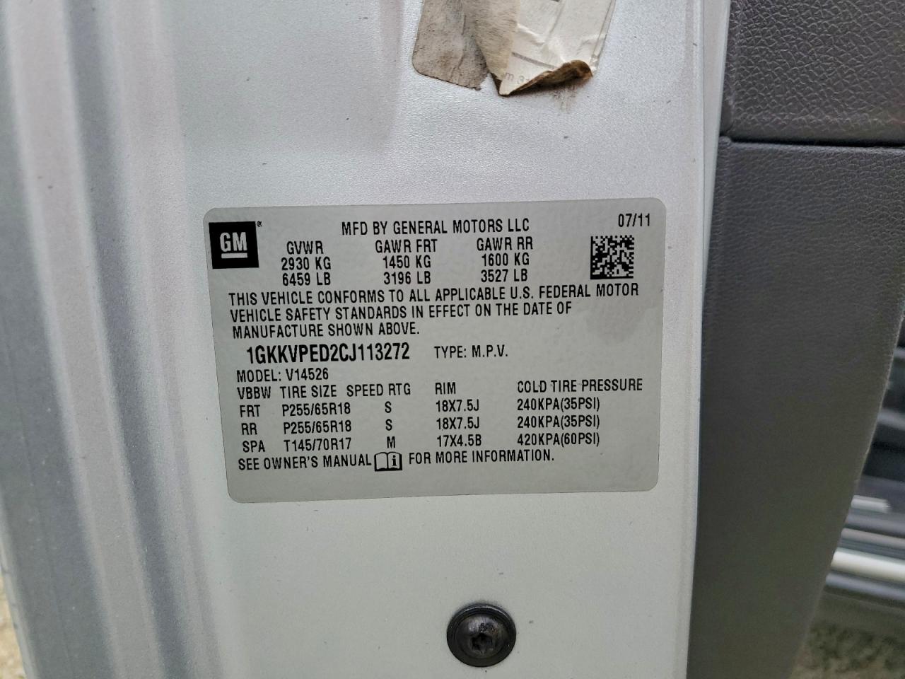 2012 GMC Acadia Sle VIN: 1GKKVPED2CJ113272 Lot: 93974795